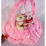 Pink Handle Heart with Love Couple Teddy Bears